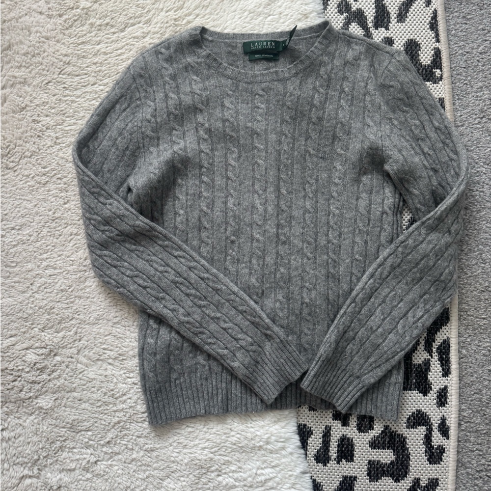 Ralph Lauren Light Gray Cable Crewneck Sweater